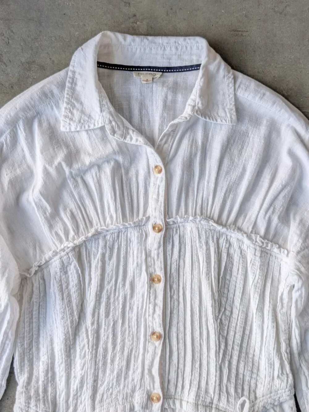 Anthropologie Pilcro White Shirred Corset Buttondown Long Sleeve Midi Dress - Picture 4 of 11